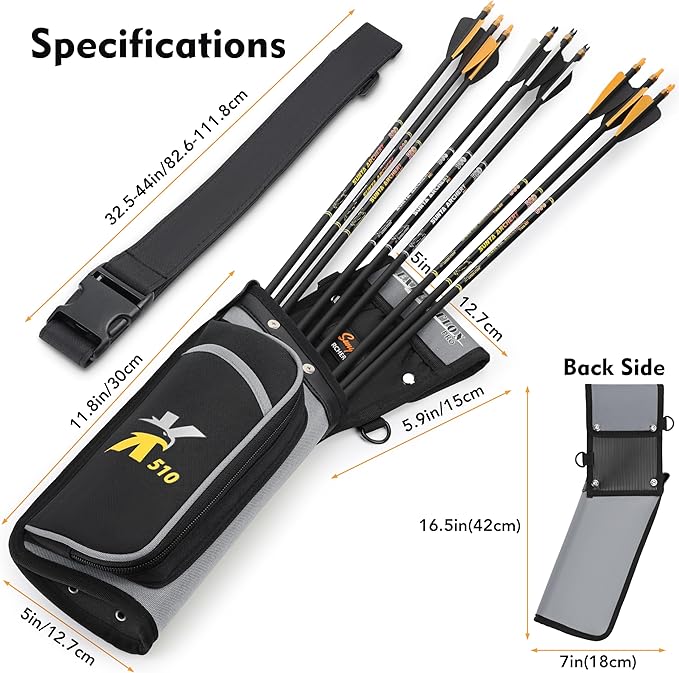 SUNYA X510 Field & Competition Hip Arrow Quiver | 3-Slot Noise-Free Archery Quiver with Sturdy Storage System (42x18cm)