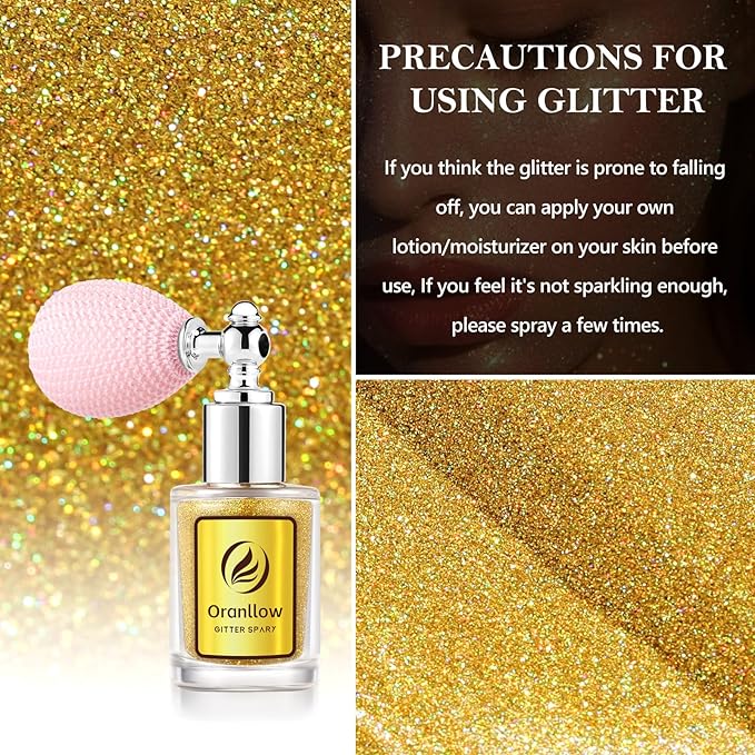 Holographic Body Glitter Spray - Shimmering Hair, Face & Body Sparkle for Festivals, Clothes, Nail Art Crafts Design & Special Events Makeup (Gold)-FlexoryFit