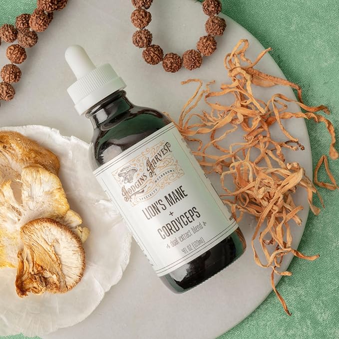 Hodgins Harvest Organic Lion’s Mane + Cordyceps Tincture | Made with Mushrooms Grown On Our Farm in The USA | Dual Extract | Extra-Concentrated (4 fl oz)-FlexoryFit