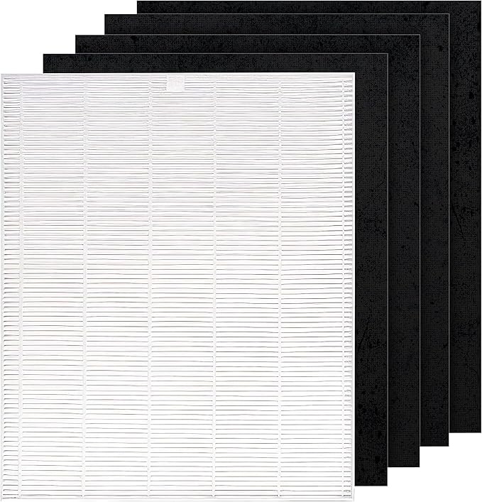 115115 HEPA Filter A Replacement + 4 Carbon Pre-Filters for C535, 5300, 5300-2, 5500, 5500-2, 6300, 6300-2, P300, AM90, C909, 9800 For Winix Air Purifier Filter Replacement Size 21 by LifeSupplyUSA