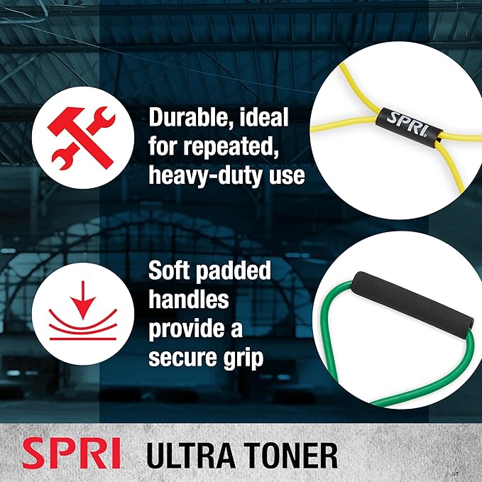SPRI Ultra Toner Figure 8 Resistance Band with Padded Handles Great for Stretch, Exercise, Fitness Training, Yoga, Resistance Weights, Therapy, Gym or Home Workout Equipment.-FlexoryFit