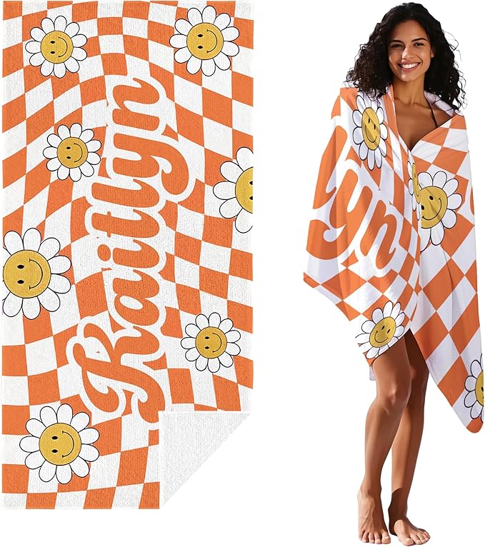 JML Personalized Beach Towel with Name, Custom Flower Beach Towel, Customized Microfiber Pool Towel, Quick Dry & Absorbent Swim Towel for Adult,Anniversary, Birthday, Summer Holiday,Vacation-FlexoryFit