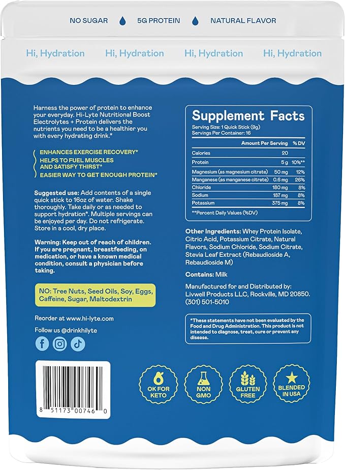 Hi-Lyte Nutritional Boost - Electrolytes + Protein Quick Sticks - Raspberry Lemon - Hydration + Whey Protein Powder Packets - 5g Protein, Electrolytes, No Sugar, Keto Friendly-FlexoryFit