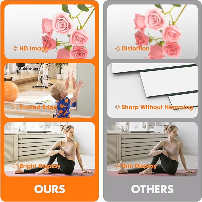 Hasipu Home Gym Mirror 63" L x 28" W - 2PCS Large Full Body Mirror for Yoga, Wall-Mounted Mirrors for Fitness, Garage, Dance Studio, 0.16in Tempered Glass Frameless