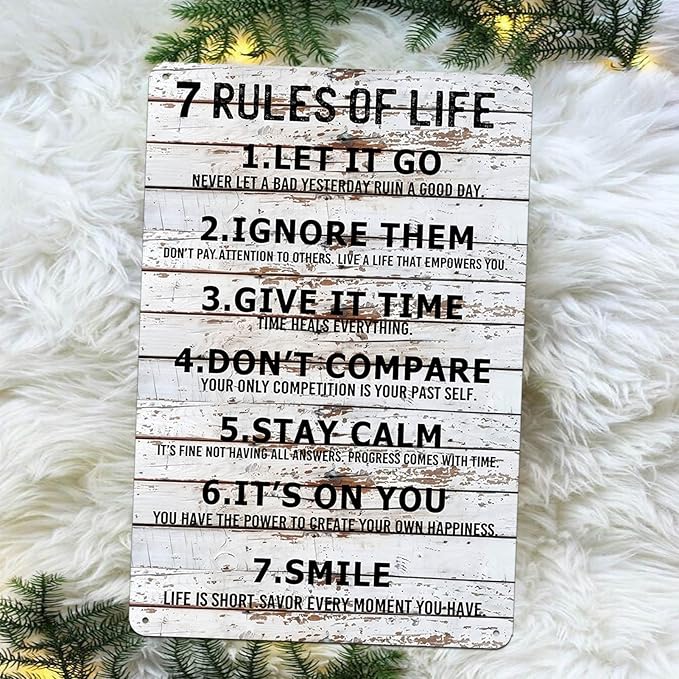 Teen Boys Room Decor - Cool Inspirational Wall Art Teenage Girl Bedroom Stuff 7 Rules of Life Metal Tin Signs for 10-18 Year Old Teens Room Accessories 8x12 Inch-FlexoryFit