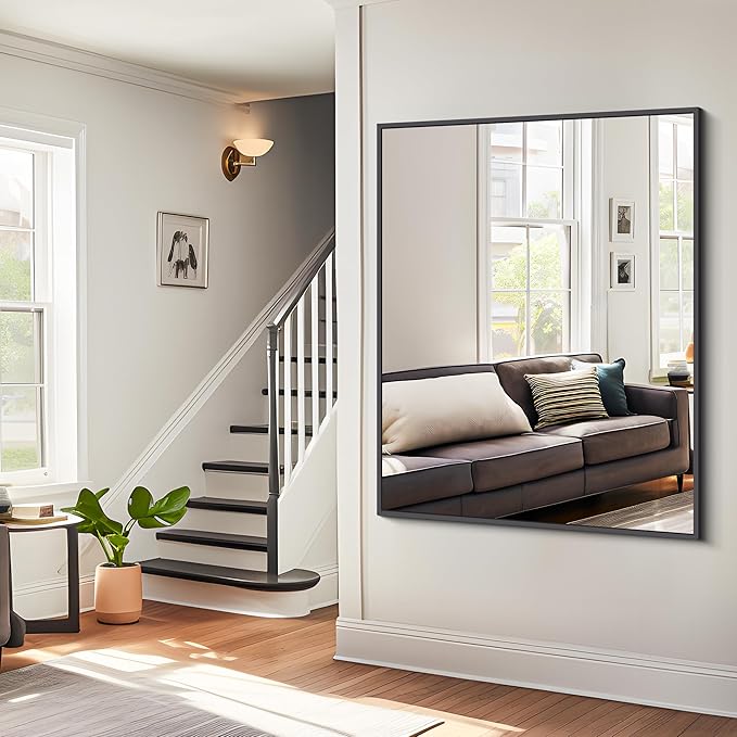 Bathroom Mirror,36x48 inch Large Wall Mirror for Bathroom Wall Mounted Black Rectangle Corner Mirrors,Black Bathroom Mirror for Living Room,Farmhouse,Bedroom Entryway,Horizontal/Vertical-FlexoryFit