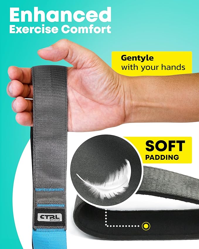 Stretching Strap with Loops - Non Elastic Stretch Band for Physical Therapy, Yoga Strap for Stretching Equipment, Stretch Bands for Exercise and Flexibility - Fascia, Hamstring & Leg Stretcher Belt-FlexoryFit