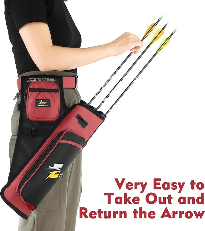 SUNYA Archery Hip Quiver for Arrows. Includes 3 Tubes Arrow Holder, Accessories Pockets and Waist Belt. Fit for Compound and Recurve Bow Practice.