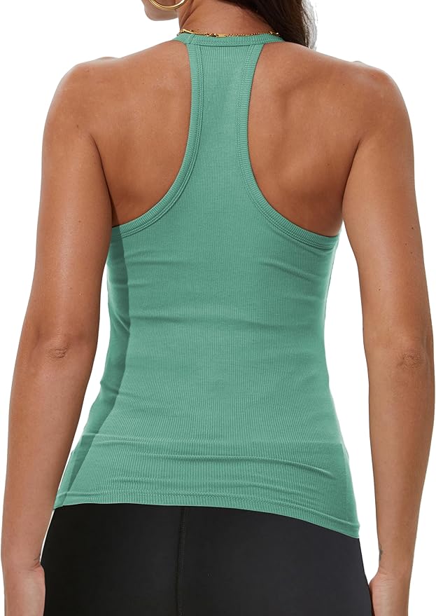 iGENJUN Workout Tops for Women Racerback Basic Tank Summer 2025 Camisole V Neck Slim Fit Ribbed Sleeveless-FlexoryFit