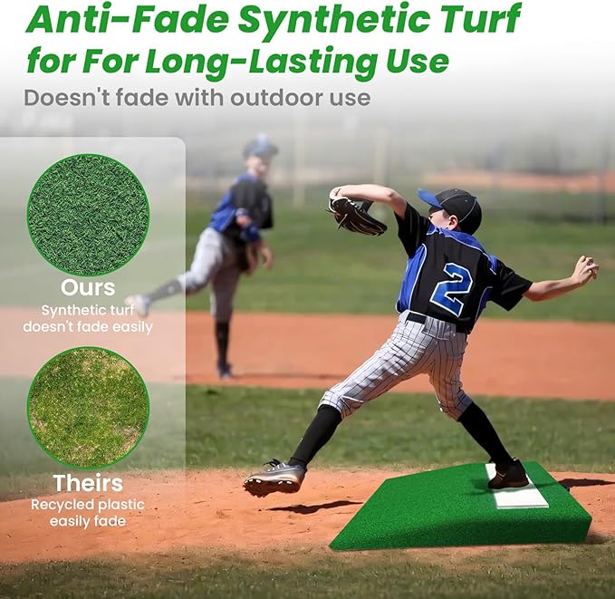 4" Pitching Mound, Baseball Pitcher's Mound with Carry Handle and Regulation Pitching Rubber, Baseball Pitching Training Equipment 30x30x4 Inch for Indoor and Outdoor-FlexoryFit