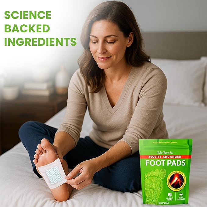 Sole Serenity Foot Pads - Zeolite Mineral, Ginger Root, Wormwood, Bamboo Vinegar, Foot Spa for Achy Feet - 20 Pads