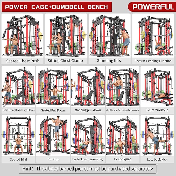 Power Cage,1600lbs Multi-Function Power Rack with Adjustable Cable Crossover System and More Training Attachment, Weight Cage for Home Gym-FlexoryFit
