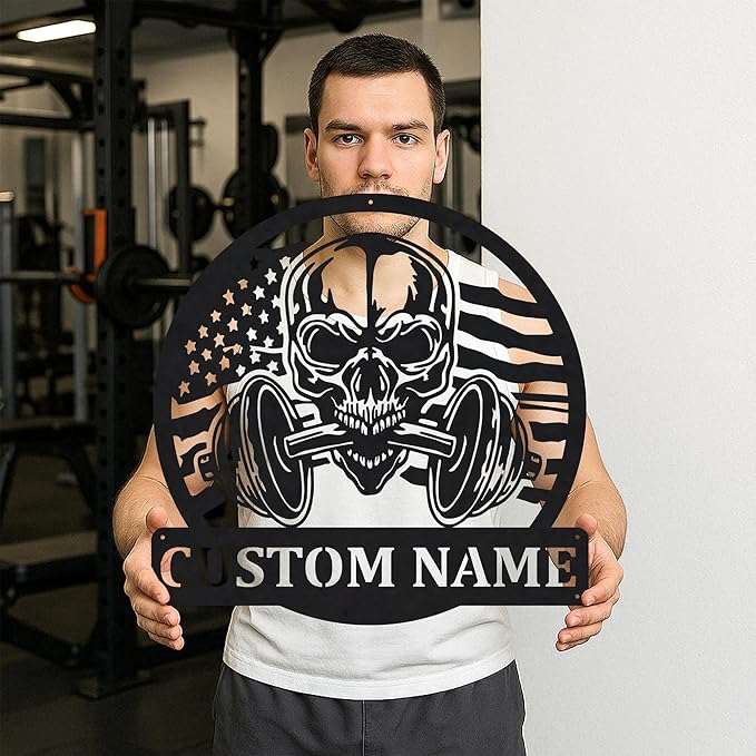 Gym Metal Sign Personalized Custom Name Fitness Decor for Home Workout Room, Powerlifting Garage Center Motivational Wall Art, Gift for Women, Men, Dad, Papa, Grandpa, Mother, Sister, Girls-FlexoryFit