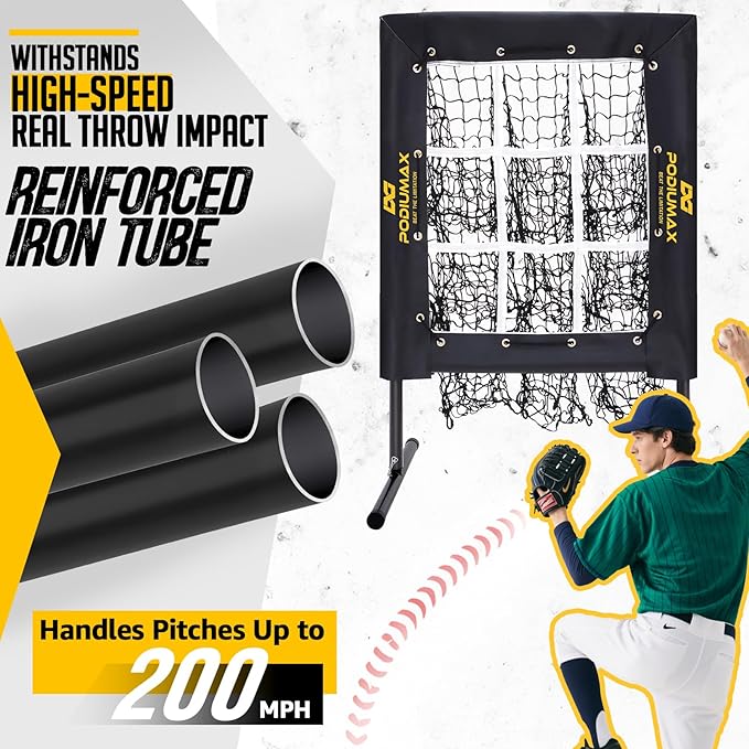 PodiuMax Baseball Pitching Net, 9 Hole Pitching Net with Strike Zone, 5 Adjustable Heights Baseball Throwing Net for All Ages, Heavey Duty Solo Trainer with Carry Bag for Backyard Practice