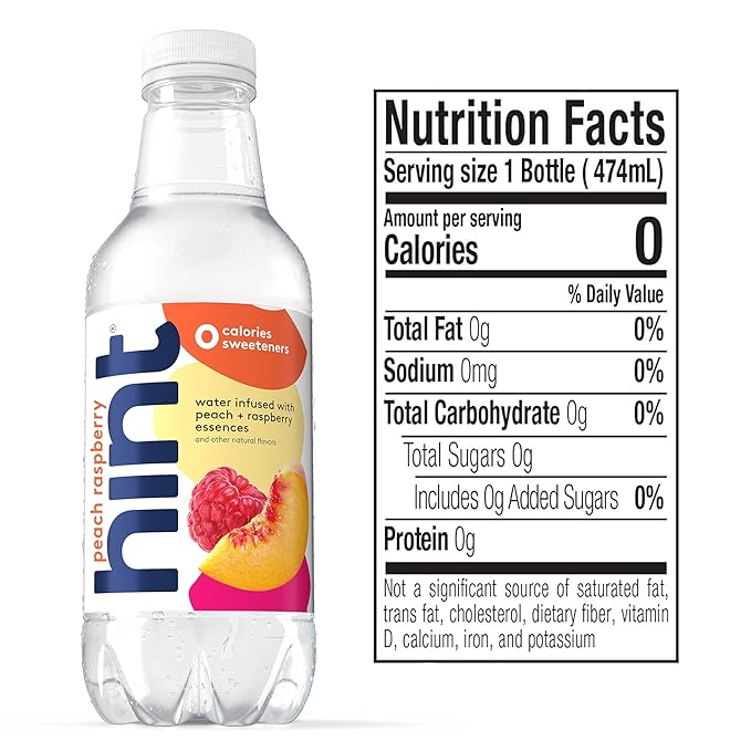 Hint Fruit-Infused Bottled Water, Peach Raspberry - Sugar Free Flavored Water with Zero Calories, Naturally Flavored, and No Artificial Sweeteners - 16 Fl Oz (Pack of 12)-FlexoryFit