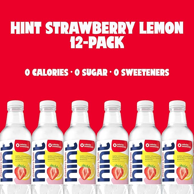 Hint Water Strawberry Lemon, Pure Water Infused with Strawberry and Lemon, Zero Sugar, Zero Calories, Zero Sweeteners, Zero Preservatives, Zero Artificial Flavors,16 Ounce Bottles, (Pack of 12)-FlexoryFit