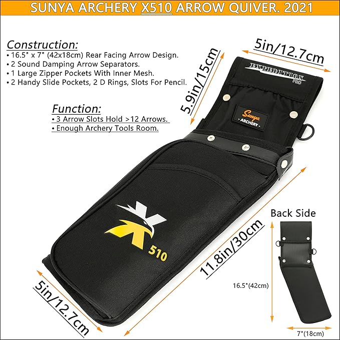 SUNYA X510 Field & Competition Hip Arrow Quiver | 3-Slot Noise-Free Archery Quiver with Sturdy Storage System (42x18cm)