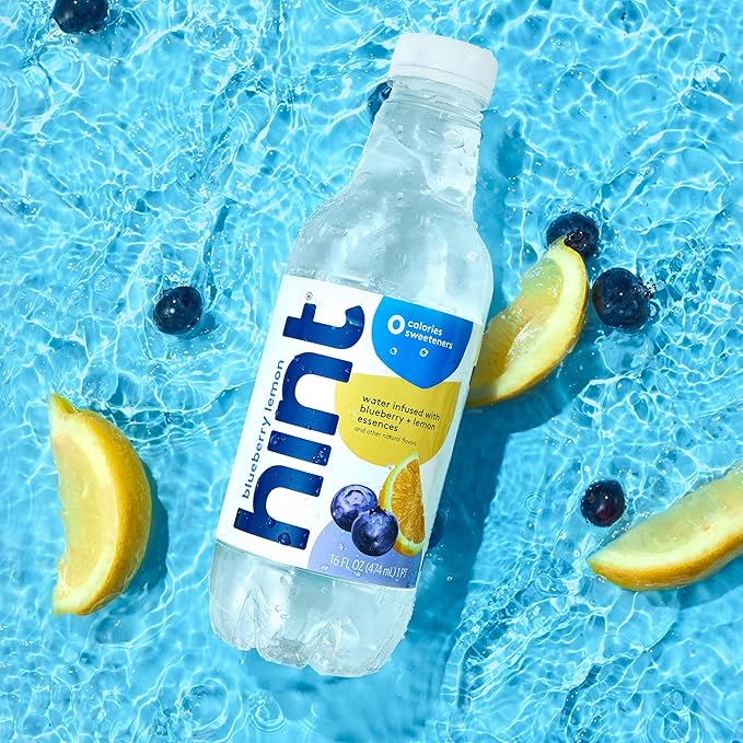 Hint Water Blueberry Lemon, Pure Water Infused with Blueberries & Lemons, Zero Sugar, Zero Calories, Zero Sweeteners, Zero Preservatives, Zero Artificial Flavors, 16 Fl Oz (Pack of 12)-FlexoryFit