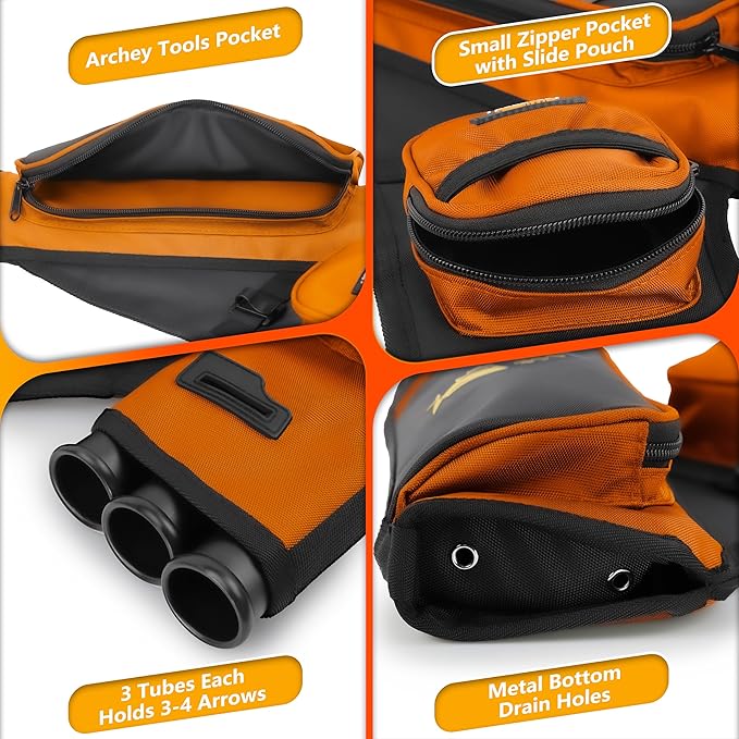 SUNYA Archery Hip Quiver for Arrows. Includes 3 Tubes Arrow Holder, Accessories Pockets and Waist Belt. Fit for Compound and Recurve Bow Practice.