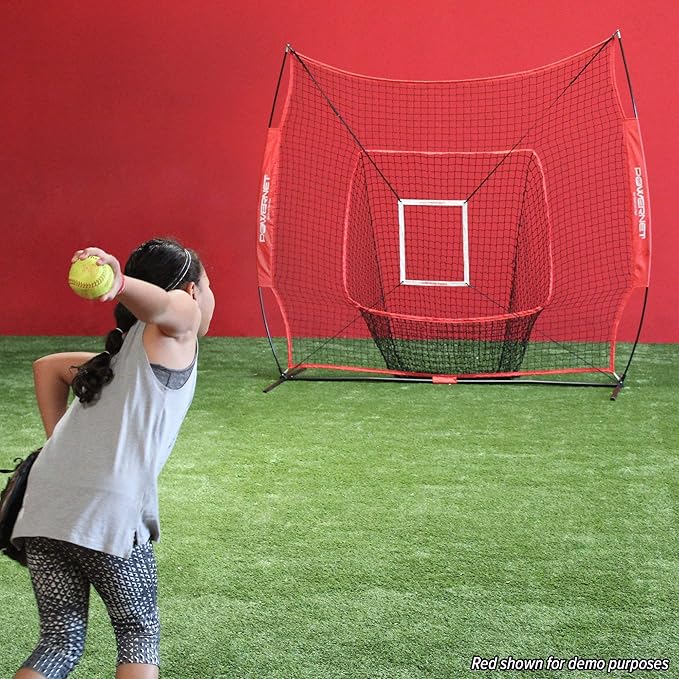 PowerNet Baseball Softball Practice Net 7x7 with Baseball Accessories for Practice Pitching, Batting & Fielding, Ball Caddy, Weighted Baseballs, Tee