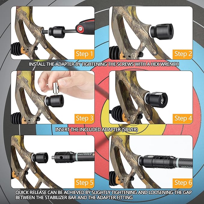 SUNYA Archery Bow Stabilizer for Compound Bow, Carbon Fiber Body Flexible Core, Damping System and Weights Kit, 8",10",12" 15" in Expedition Series