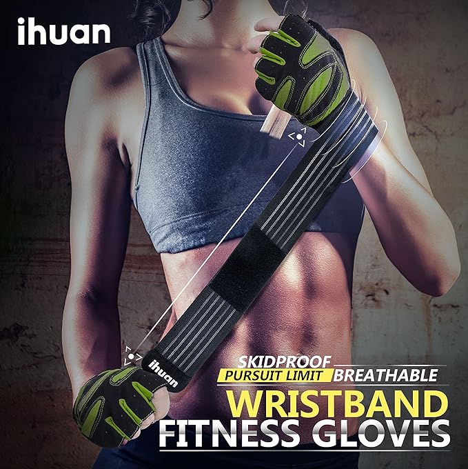 ihuan Ventilated Weight Lifting Gym Workout Gloves with Wrist Wrap Support for Men & Women, Full Palm Protection, for Weightlifting, Training, Fitness, Hanging, Pull ups-FlexoryFit