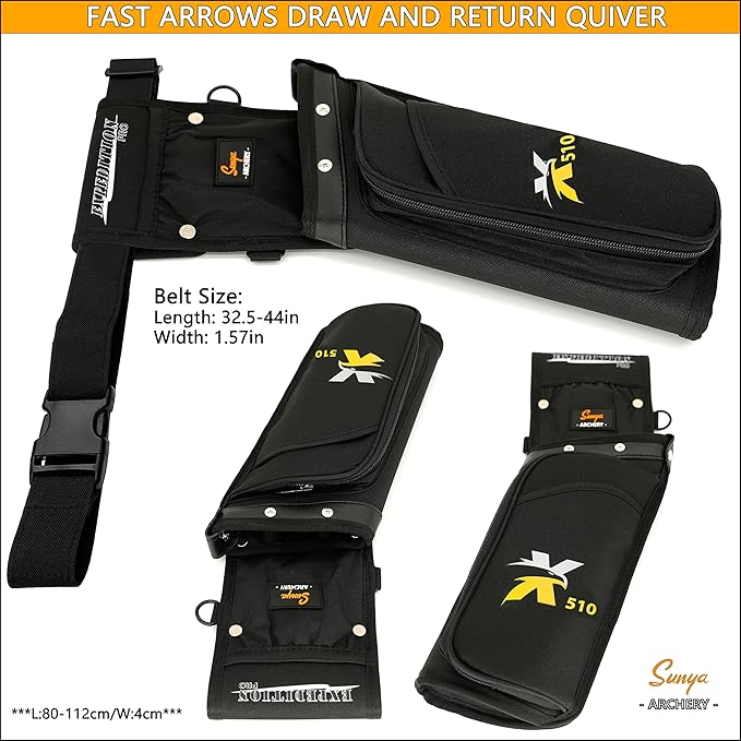 SUNYA X510 Field & Competition Hip Arrow Quiver | 3-Slot Noise-Free Archery Quiver with Sturdy Storage System (42x18cm)