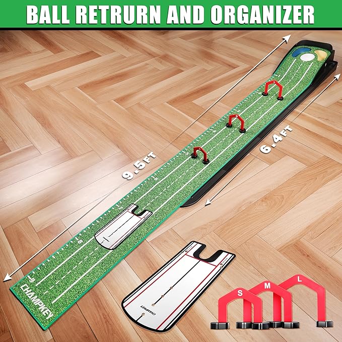 CHAMPKEY Professional Hazard Golf Putting Green Come with Golf Putting Gates and Putting Mirror - Progressive Slope Tech and Noise Reduction Tech Golf Putting Mat
