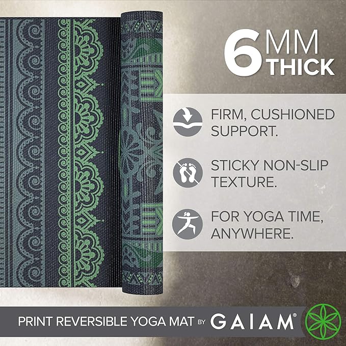 Gaiam Yoga Mat - Premium 6mm Print Reversible Extra Thick Non Slip Exercise & Fitness Mat for All Types of Yoga, Pilates & Floor Workouts (68" x 24" x 6mm Thick)-FlexoryFit