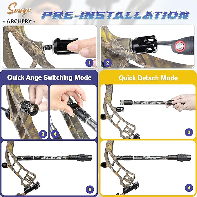 SUNYA Archery Bow Stabilizer for Compound Bow, Carbon Fiber Body Flexible Core, Damping System and Weights Kit, 8",10",12" 15" in Expedition Series