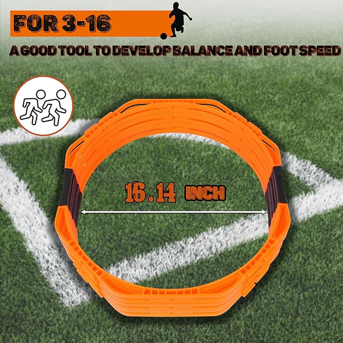 Hikeen Octagonal Agility Rings, Speed Rings, Youth Agility Footwork Training and Speed Hurdles Ladder, Fitness Equipment Sport Workout for Soccer, Home Gym, 6 Firm Rings Set-FlexoryFit