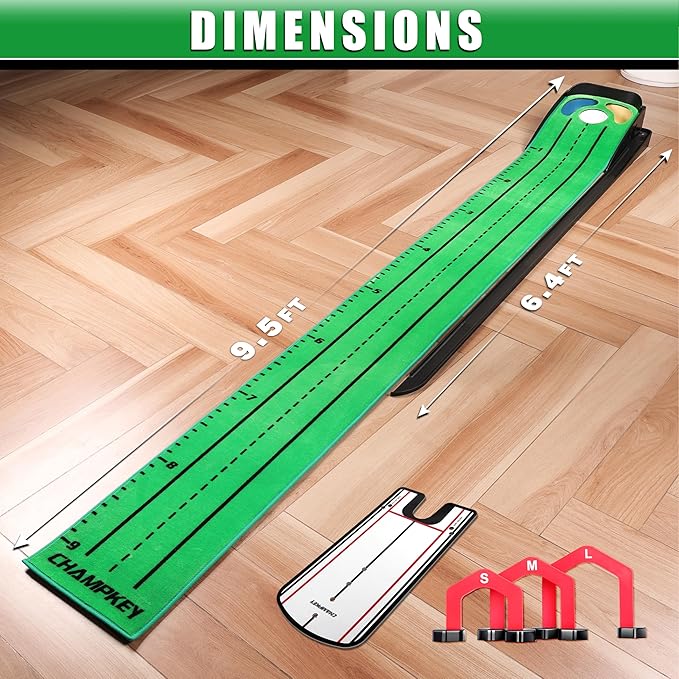 CHAMPKEY Professional Hazard Golf Putting Green Come with Golf Putting Gates and Putting Mirror - Progressive Slope Tech and Noise Reduction Tech Golf Putting Mat