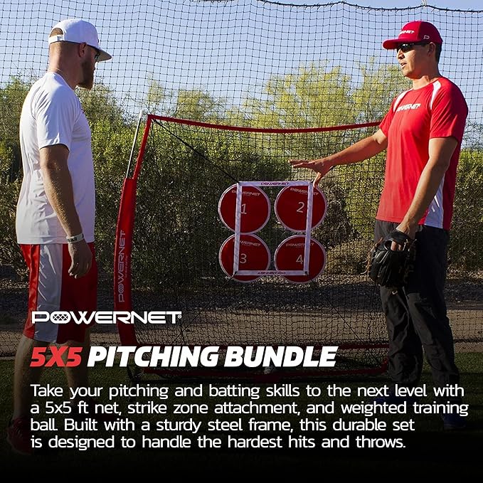 PowerNet Pitching Bundle, Baseball Net with Pitch Perfect Targets & Strike Zone Attachment, Weighted Ball, Softball Baseball Training Equipment to Increase Pitching Accuracy, 3 Net Sizes-FlexoryFit
