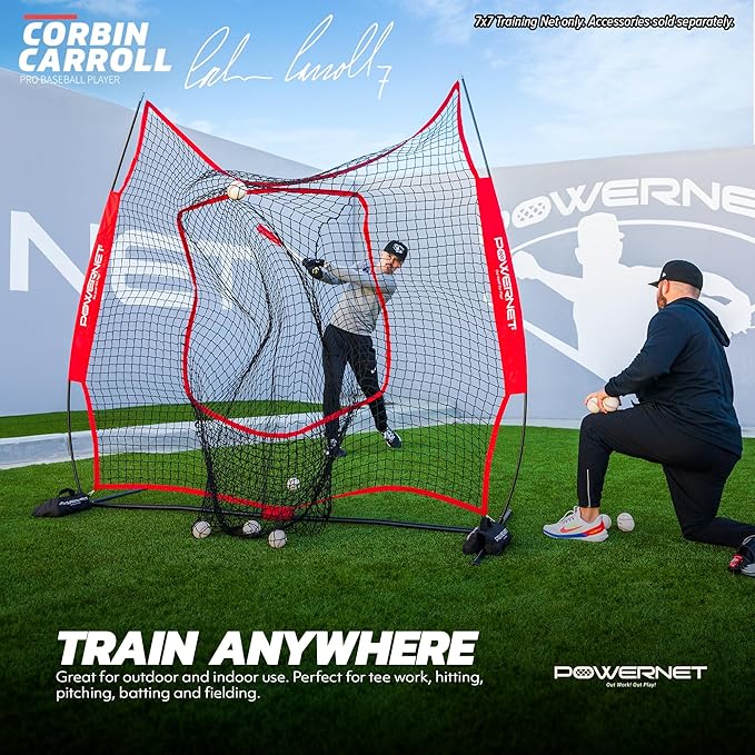 PowerNet Baseball Softball Practice Net 7x7 with Baseball Accessories for Practice Pitching, Batting & Fielding, Ball Caddy, Weighted Baseballs, Tee
