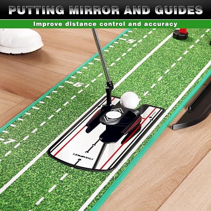 CHAMPKEY Dual-Hole Golf Putting Green Indoor with 3 Golf Putting Gates - Improves Putting Accuracy and Skill Levels Golf Putting Mat - Ideal for Indoor and Outdoor Training