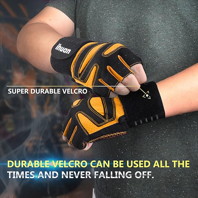 ihuan Ventilated Weight Lifting Gym Workout Gloves with Wrist Wrap Support for Men & Women, Full Palm Protection, for Weightlifting, Training, Fitness, Hanging, Pull ups-FlexoryFit