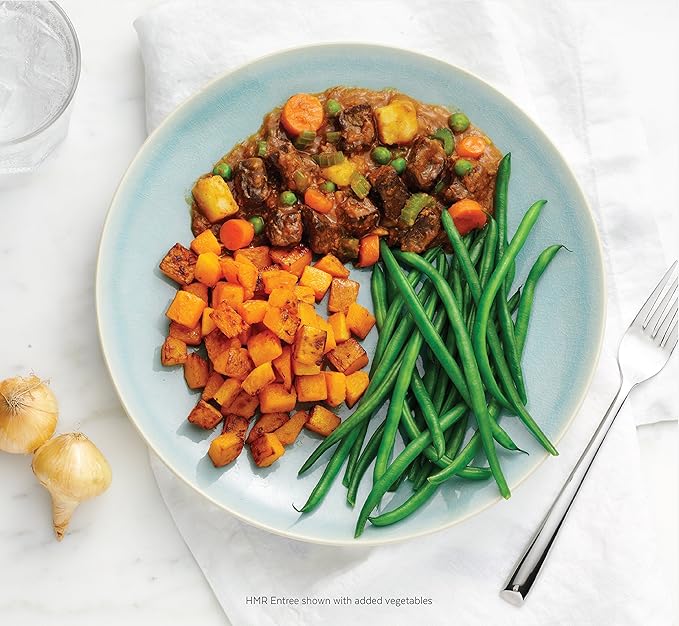 HMR Vegetable Stew with Beef Entrée | Pre-packaged Lunch or Dinner to Support Weight Loss | Ready to Eat | 13g of Protein | Low Calorie Food | 8oz Serving per Meal | Pack of 6-FlexoryFit