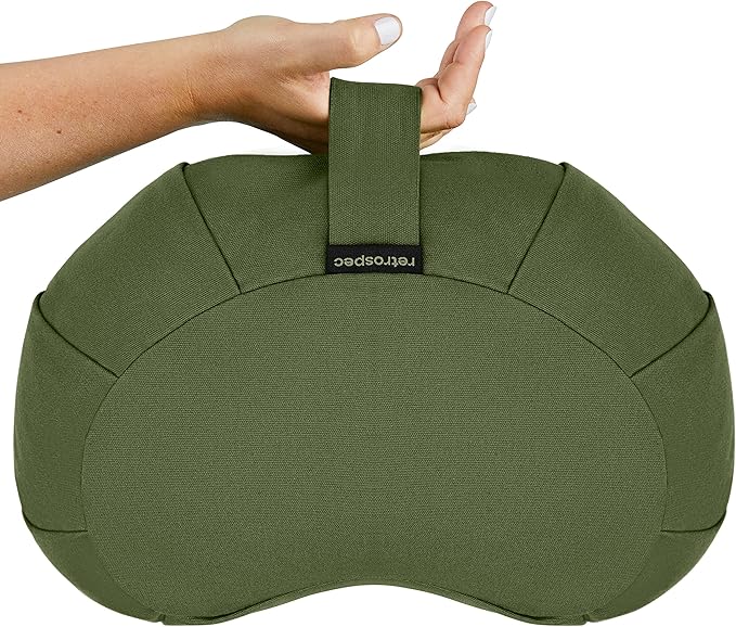 Retrospec Sedona Zafu Meditation Cushion With Buckwheat Hull Fill - Adjustable Yoga & Pilates Support Pillow - 17in Crescent Cotton Cover With Handle-FlexoryFit