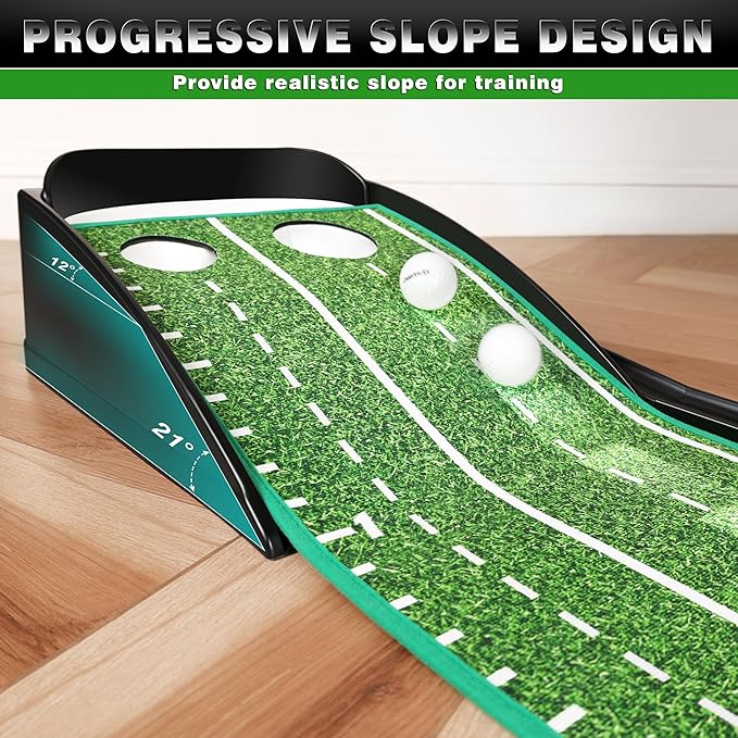 CHAMPKEY Dual-Hole Golf Putting Green Indoor with 3 Golf Putting Gates - Improves Putting Accuracy and Skill Levels Golf Putting Mat - Ideal for Indoor and Outdoor Training
