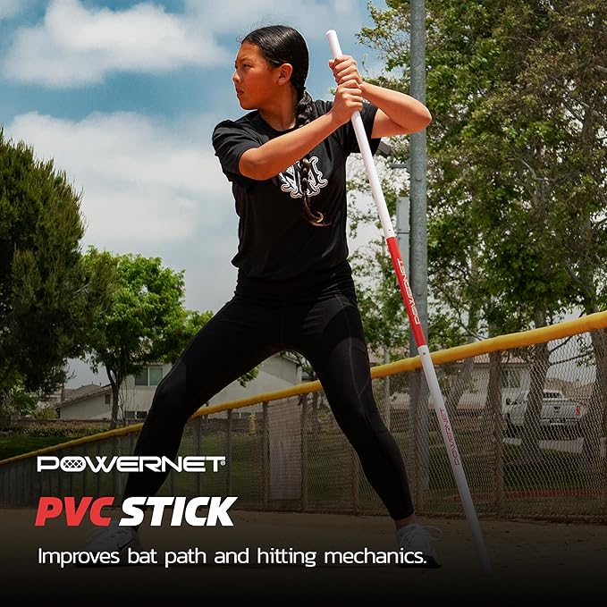 PowerNet Combo PVC/Click Stick Softball & Baseball Swing Trainer, Interchangeable Baseball Hitting Trainer, PVC Training Bat for Drills, Bat Speed Training Equipment-FlexoryFit