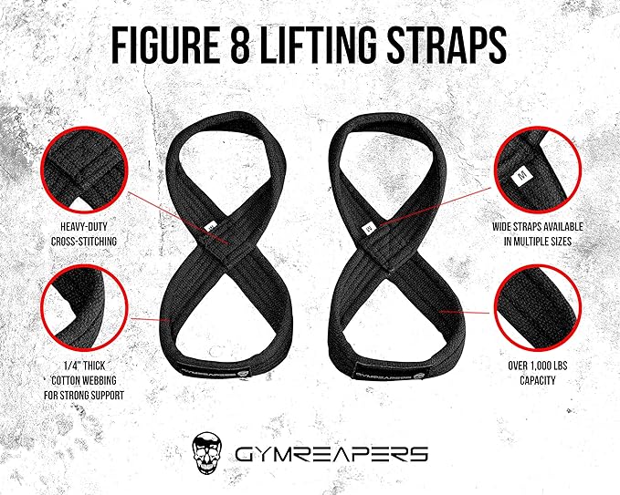 Gymreapers Figure 8 Lifting Straps For Deadlift, Powerlifting, Strongman, & Cross Training Strong Weightlifting Wrist Straps For Men, Women-FlexoryFit