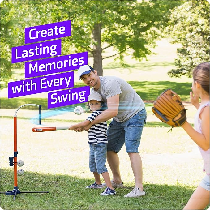 Tee Ball Set for Kids - 4 Year Old Boy Birthday Gift - Baseball Batting Tee for Kids - T Ball Set for Toddlers 3-5, 4-6 - Tball Toys for Ages 3 4 5 6 Year Old Boy - Toddler Outdoor Toys, Baseball Tee
