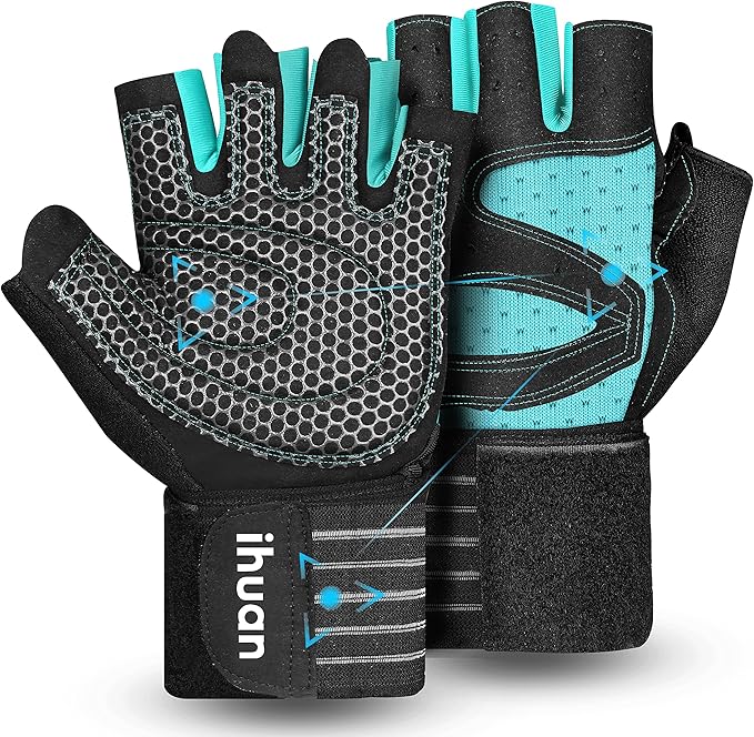 ihuan Ventilated Weight Lifting Gym Workout Gloves with Wrist Wrap Support for Men & Women, Full Palm Protection, for Weightlifting, Training, Fitness, Hanging, Pull ups-FlexoryFit