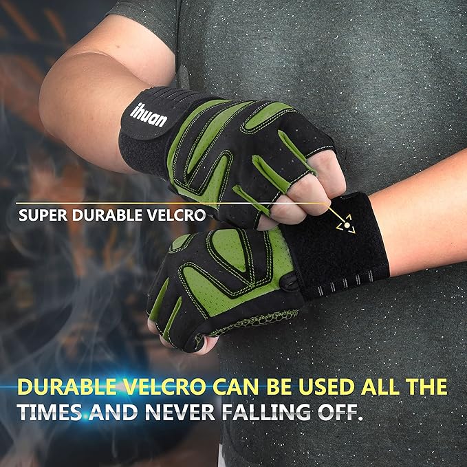 ihuan Ventilated Weight Lifting Gym Workout Gloves with Wrist Wrap Support for Men & Women, Full Palm Protection, for Weightlifting, Training, Fitness, Hanging, Pull ups-FlexoryFit