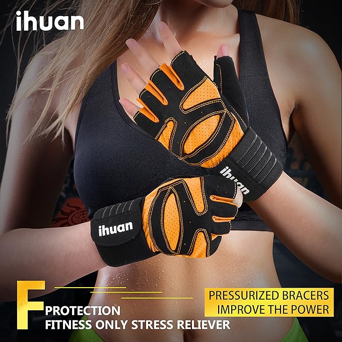 ihuan Ventilated Weight Lifting Gym Workout Gloves with Wrist Wrap Support for Men & Women, Full Palm Protection, for Weightlifting, Training, Fitness, Hanging, Pull ups-FlexoryFit