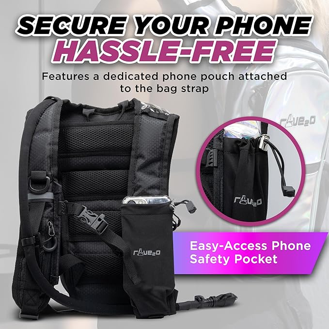 Rave Hydration Backpack โ Anti-Theft Festival Hydration Pack with 1.5L Leakproof TPU Bladder โ Slim, Insulated Water Pack with Secret Pockets & Breathable Back โ for Raves, Music Festivals, EDC