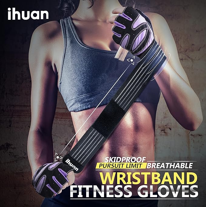 ihuan Ventilated Weight Lifting Gym Workout Gloves with Wrist Wrap Support for Men & Women, Full Palm Protection, for Weightlifting, Training, Fitness, Hanging, Pull ups-FlexoryFit