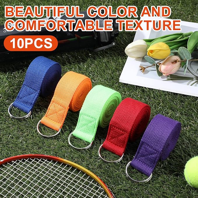 10 Pcs Yoga Strap for Stretching Bulk 6ft Exercise Stretch Band with Metal D Ring Adjustable Pilates Non Elastic Yoga Stretch Belt for Women Men Physical Fitness Gym Workout Dance-FlexoryFit