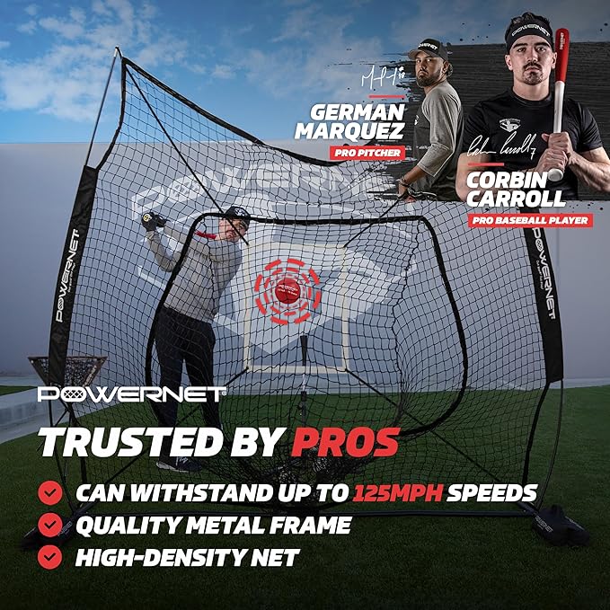 PowerNet Baseball Softball Practice Net 7x7 with Baseball Accessories for Practice Pitching, Batting & Fielding, Ball Caddy, Weighted Baseballs, Tee