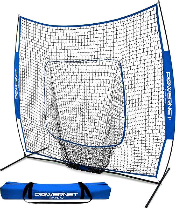 PowerNet Baseball Softball Practice Net 7x7 with Baseball Accessories for Practice Pitching, Batting & Fielding, Ball Caddy, Weighted Baseballs, Tee
